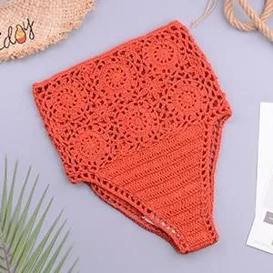 Knitted High-Waist Crochet Halter-Neck Bathing Suit