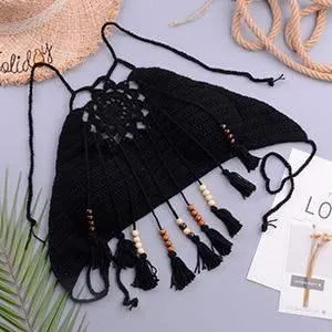 Knitted High-Waist Crochet Halter-Neck Bathing Suit
