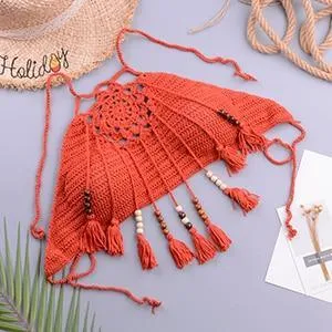 Knitted High-Waist Crochet Halter-Neck Bathing Suit