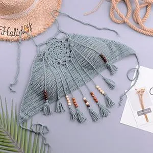Knitted High-Waist Crochet Halter-Neck Bathing Suit