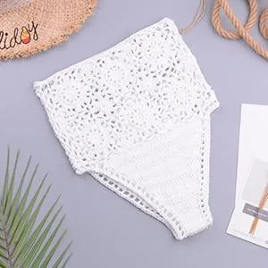 Knitted High-Waist Crochet Halter-Neck Bathing Suit