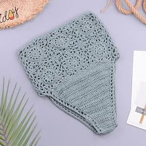 Knitted High-Waist Crochet Halter-Neck Bathing Suit