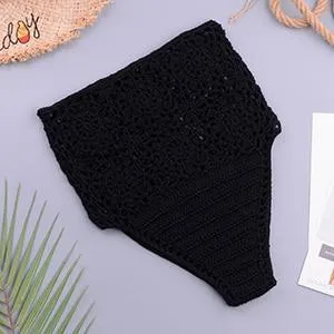 Knitted High-Waist Crochet Halter-Neck Bathing Suit