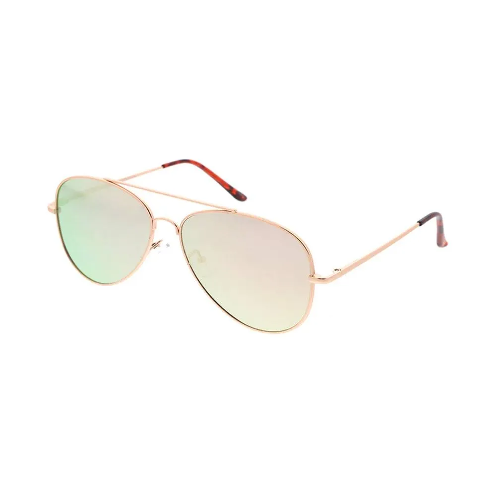 Large Metal Aviator Sunglasses with Pink Spectrum Color Mirror Lens