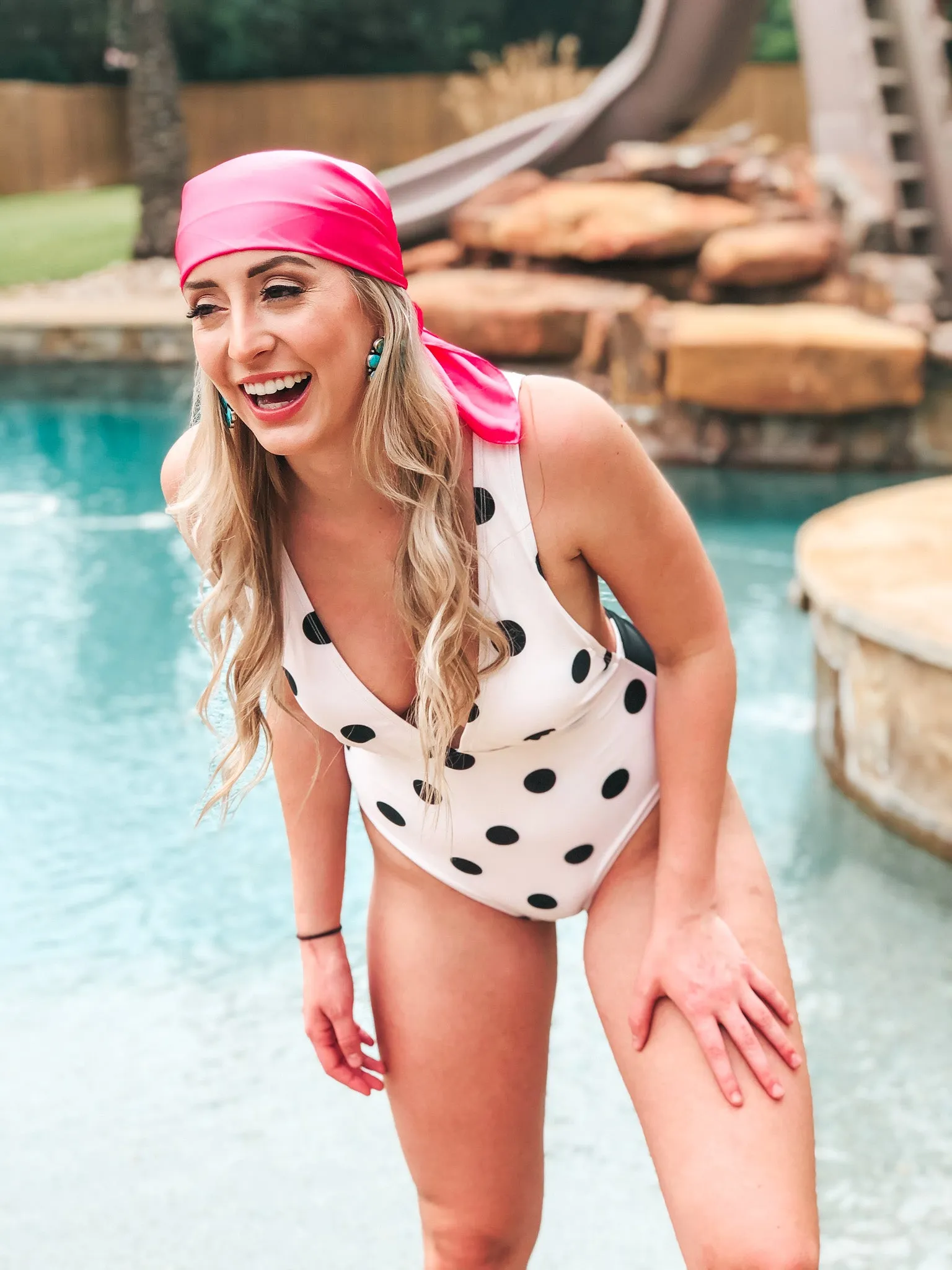 Last Chance Size Small & Medium | Getting Hotter Deep V Neck Polka Dot One Piece Swimsuit with Tie in Ivory