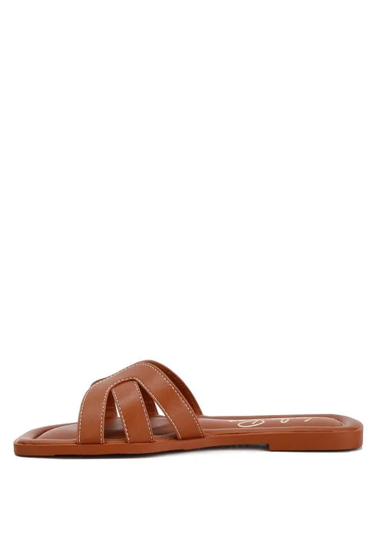 London Rag Aura Faux Leather Flat Sandals