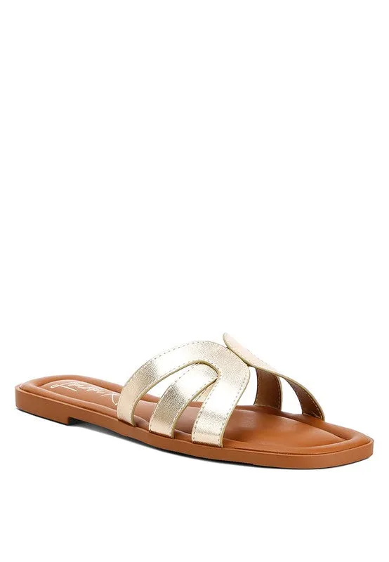 London Rag Aura Faux Leather Flat Sandals