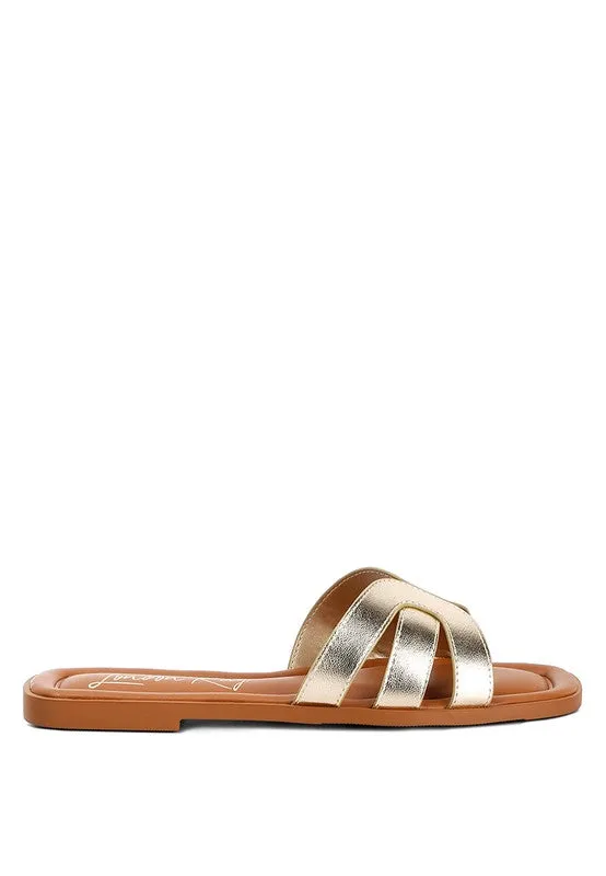 London Rag Aura Faux Leather Flat Sandals