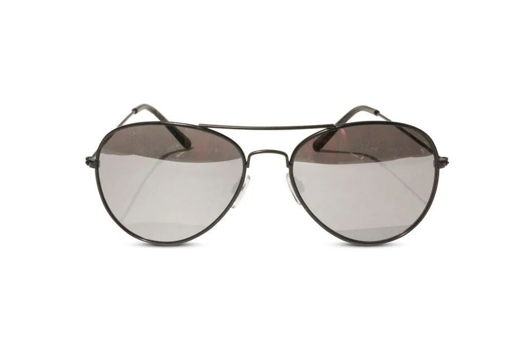 Lot of 12 Pack of Classic Black Frame Aviator Sunglasses w/ Silver Mirrored Lens
