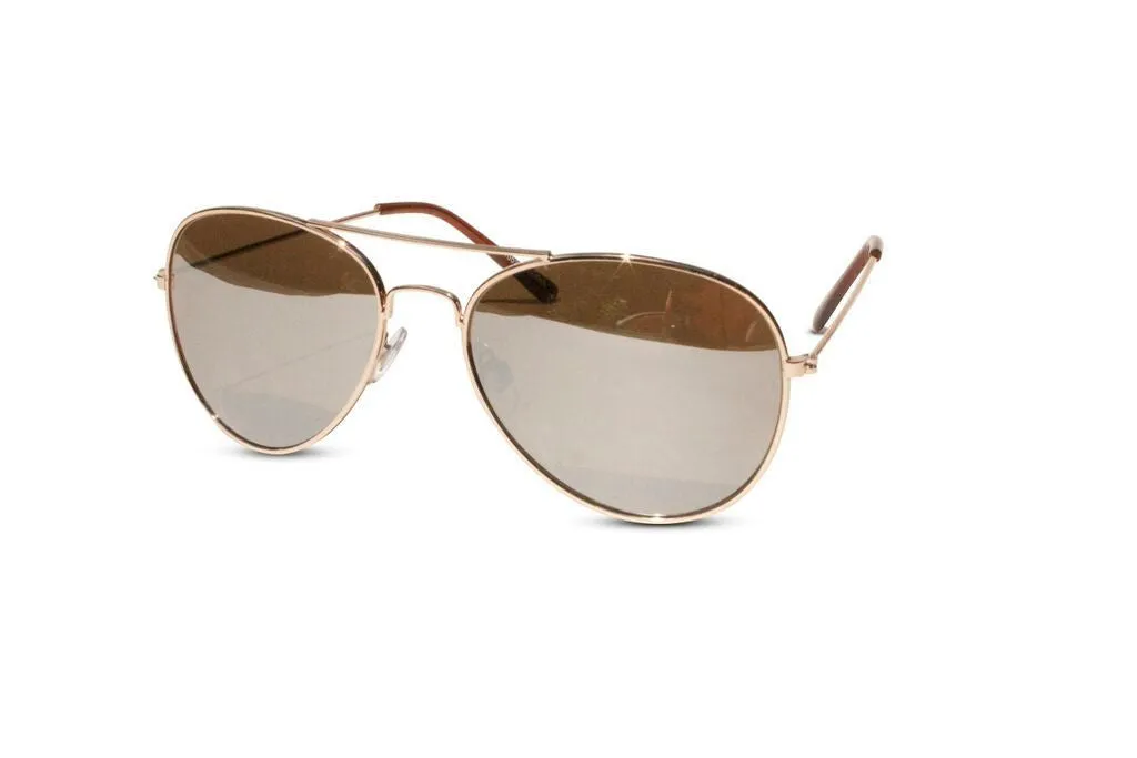 Lot of 12 Pack of Classic Gold Frame Aviator Sunglasses w/ Silver Mirrored Lens