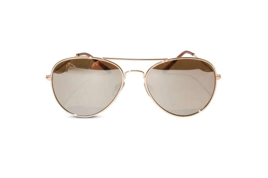 Lot of 12 Pack of Classic Gold Frame Aviator Sunglasses w/ Silver Mirrored Lens