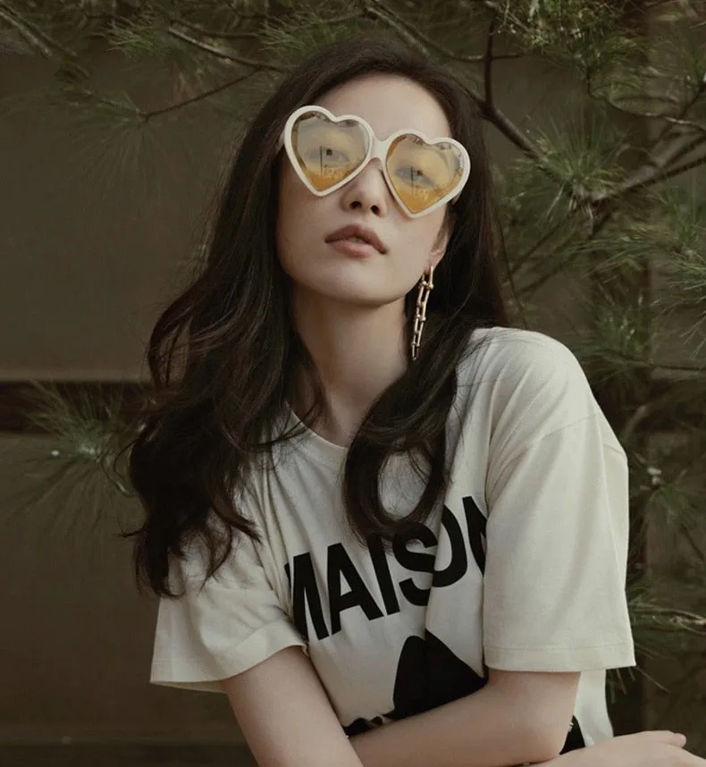 Love Heart Cat Eye Frame Mirror Lens Retro Sunglasses