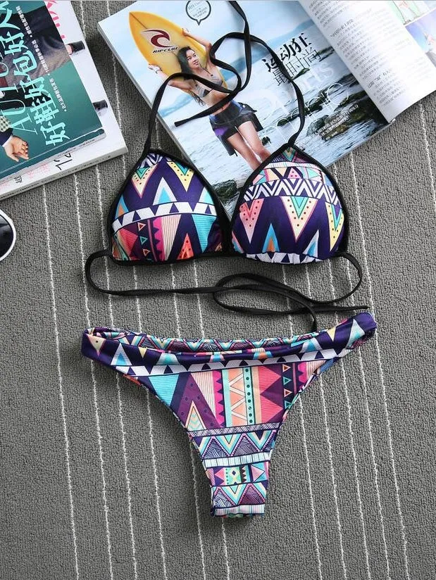 Love Me Like You Do Geometric Pattern Bikini Sets