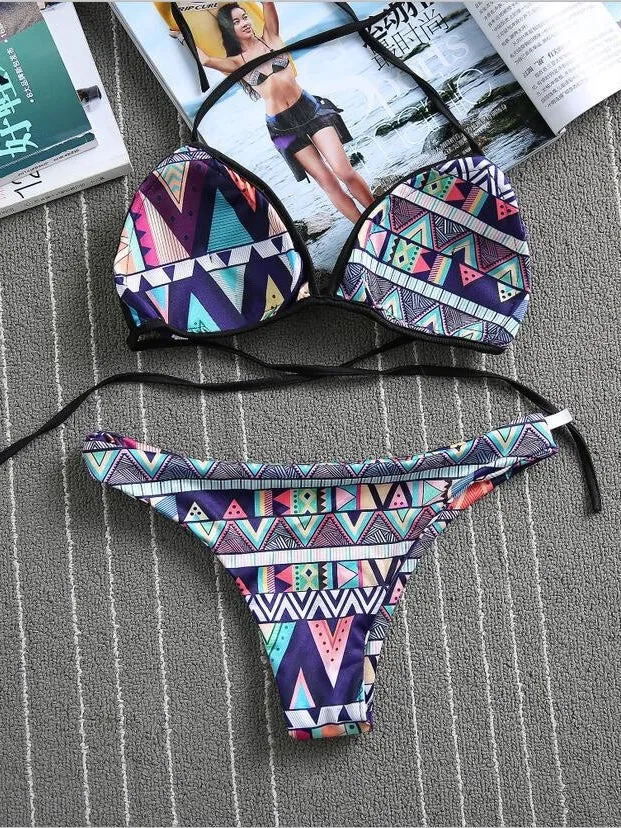Love Me Like You Do Geometric Pattern Bikini Sets