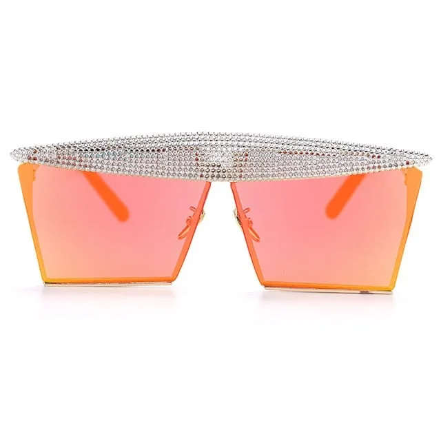 Metal Steampunk Luxury Flat Top Mirror Gradient Square Sunglasses