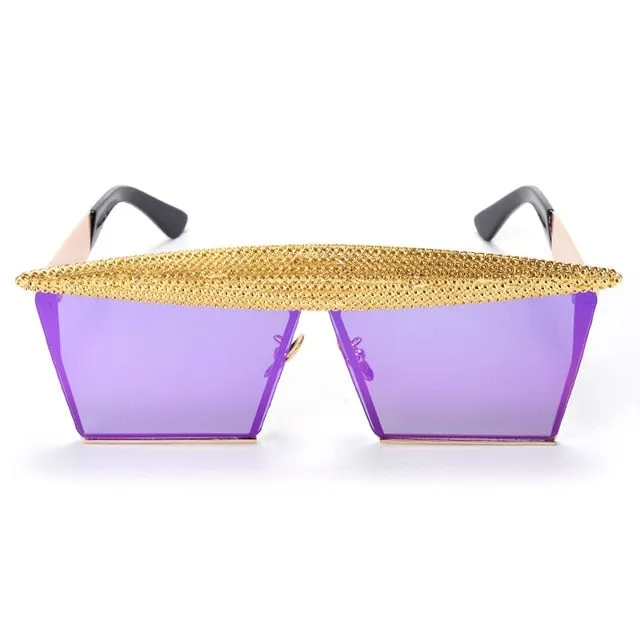 Metal Steampunk Luxury Flat Top Mirror Gradient Square Sunglasses