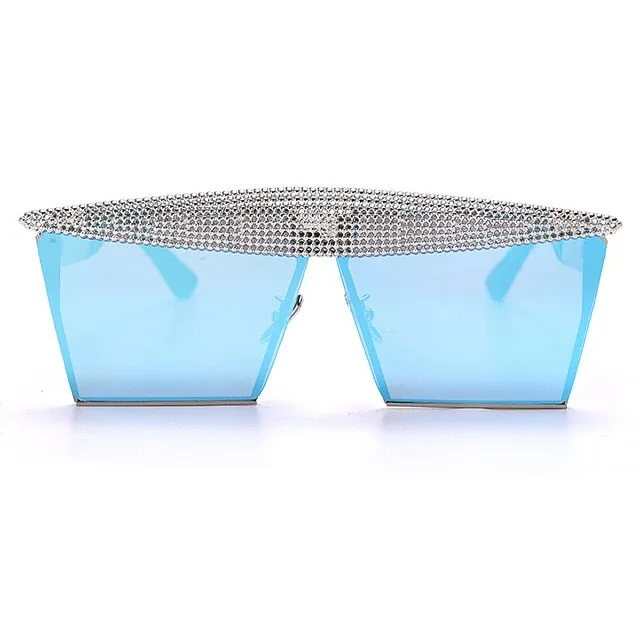 Metal Steampunk Luxury Flat Top Mirror Gradient Square Sunglasses