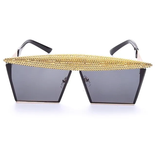Metal Steampunk Luxury Flat Top Mirror Gradient Square Sunglasses