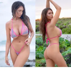 Micro G-String - Pink and Blue Tie Dye - Pink - Silver Rings