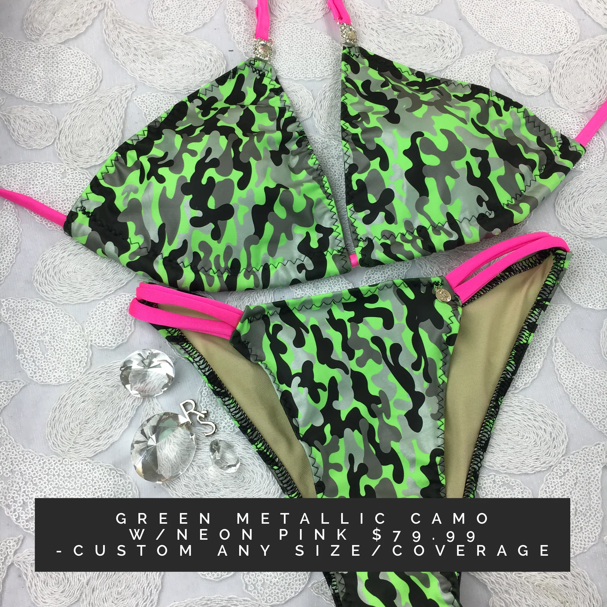 Neon Green/Grey Metallic Camo/Camouflage Multistring "Limited time $79.99 (custom) *** Sale Price is for this fabric or black grey metallic camo ONLY