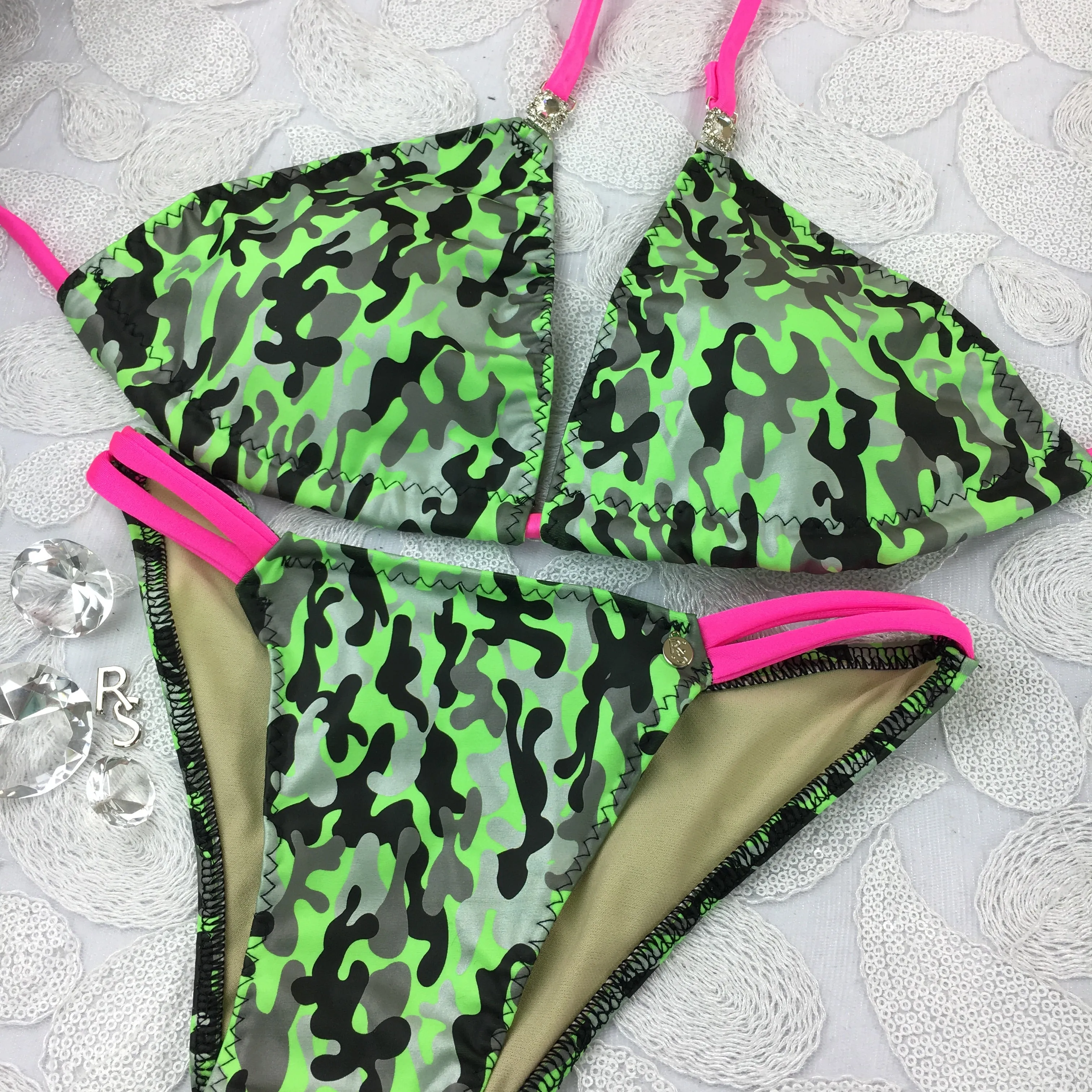 Neon Green/Grey Metallic Camo/Camouflage Multistring "Limited time $79.99 (custom) *** Sale Price is for this fabric or black grey metallic camo ONLY