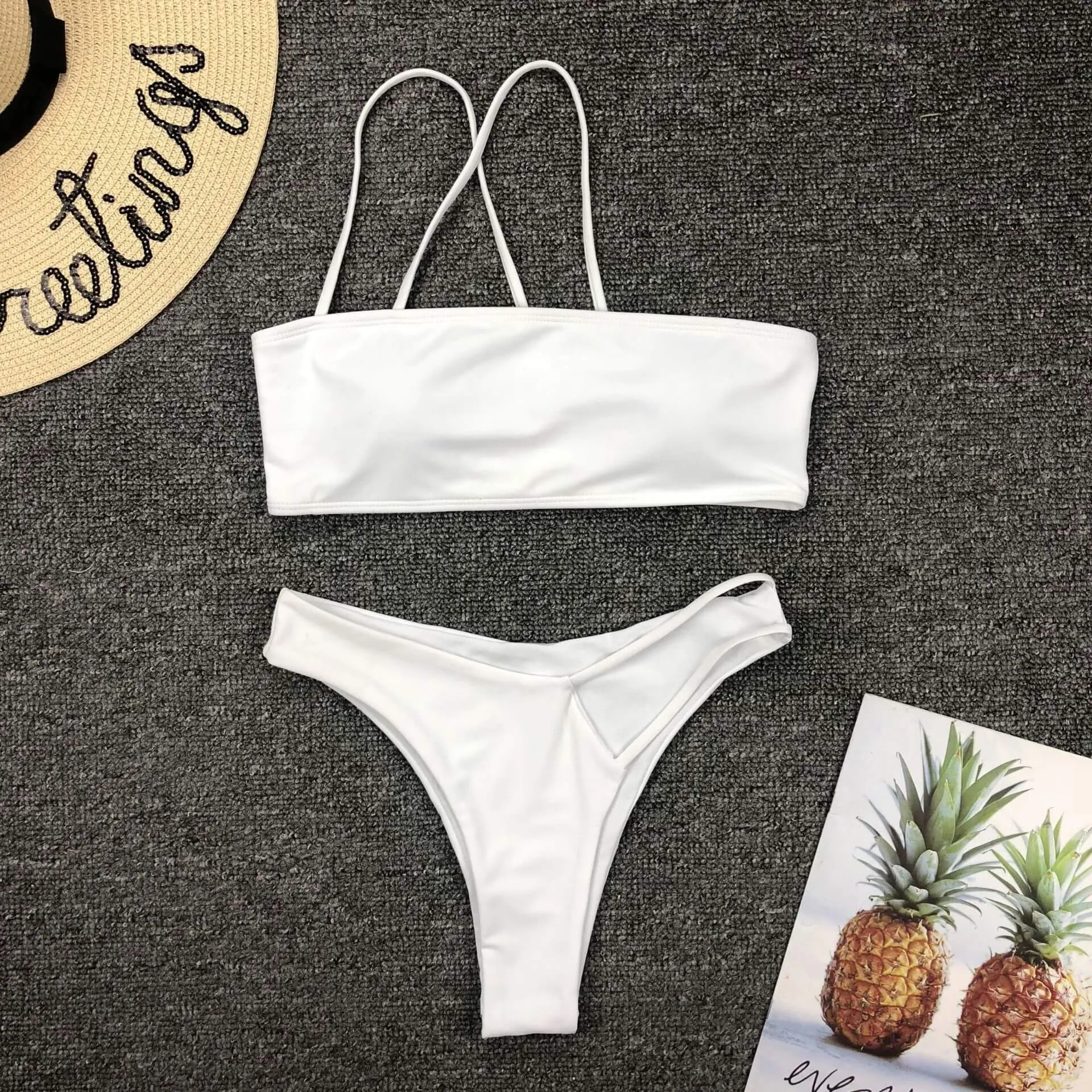 One Shoulder Cutout Mid Rise Thong Bottom Bikinis