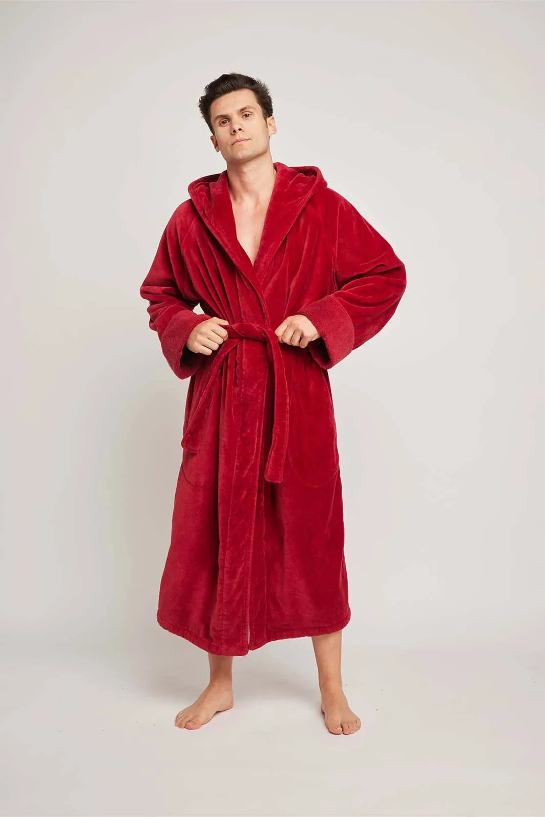 Organic Cotton Hooded Robe - In Chilli