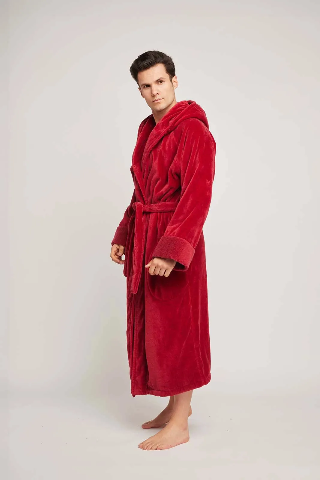 Organic Cotton Hooded Robe - In Chilli