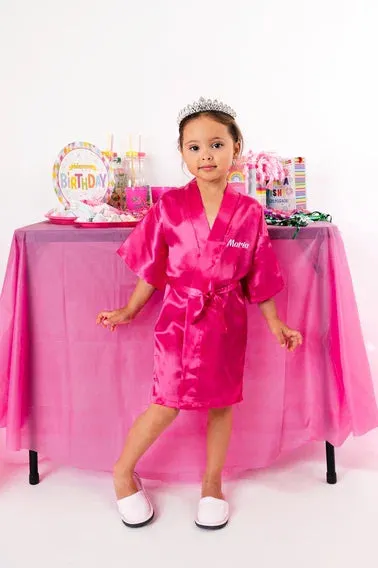 Pink Kids Satin Robes for Junior Bridesmaids and Flower Girls - Script Glitter Arrow and Heart