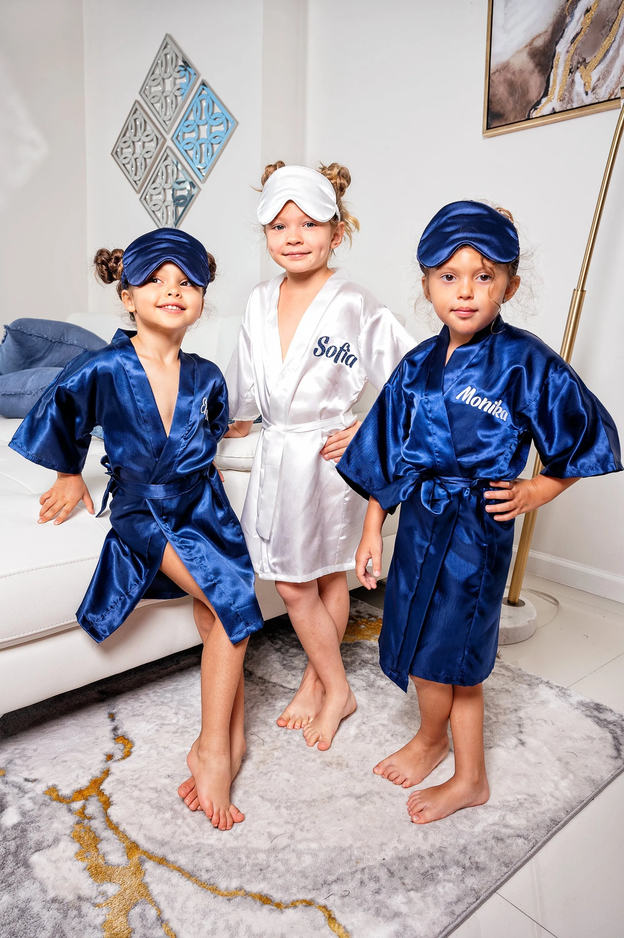 Pink Kids Satin Robes for Junior Bridesmaids and Flower Girls - Script Glitter Arrow and Heart