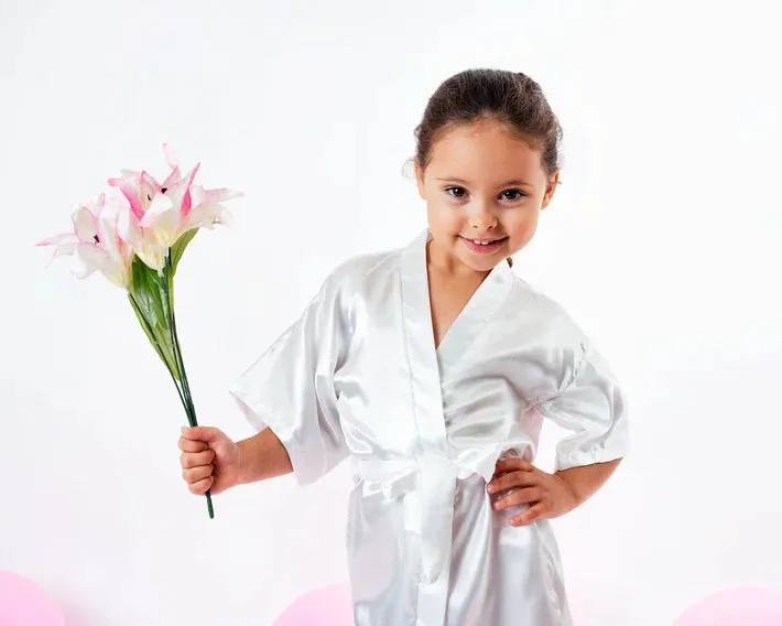 Pink Kids Satin Robes for Junior Bridesmaids and Flower Girls - Script Glitter Arrow and Heart