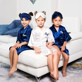 Pink Kids Satin Robes for Junior Bridesmaids and Flower Girls - Script Glitter Arrow and Heart