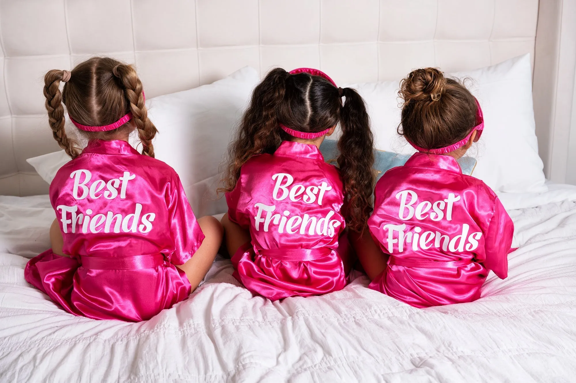 Pink Kids Satin Robes for Junior Bridesmaids and Flower Girls - Script Glitter Arrow and Heart