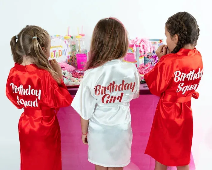 Pink Kids Satin Robes for Junior Bridesmaids and Flower Girls - Script Glitter Arrow and Heart