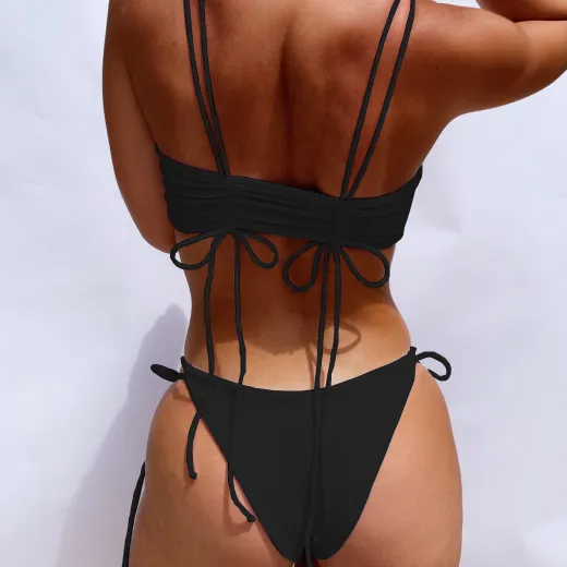 Plain Strappy Mid Rise Thong Bottom Bikinis