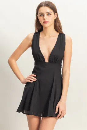 Plunging Neck Open Back Mini Dress