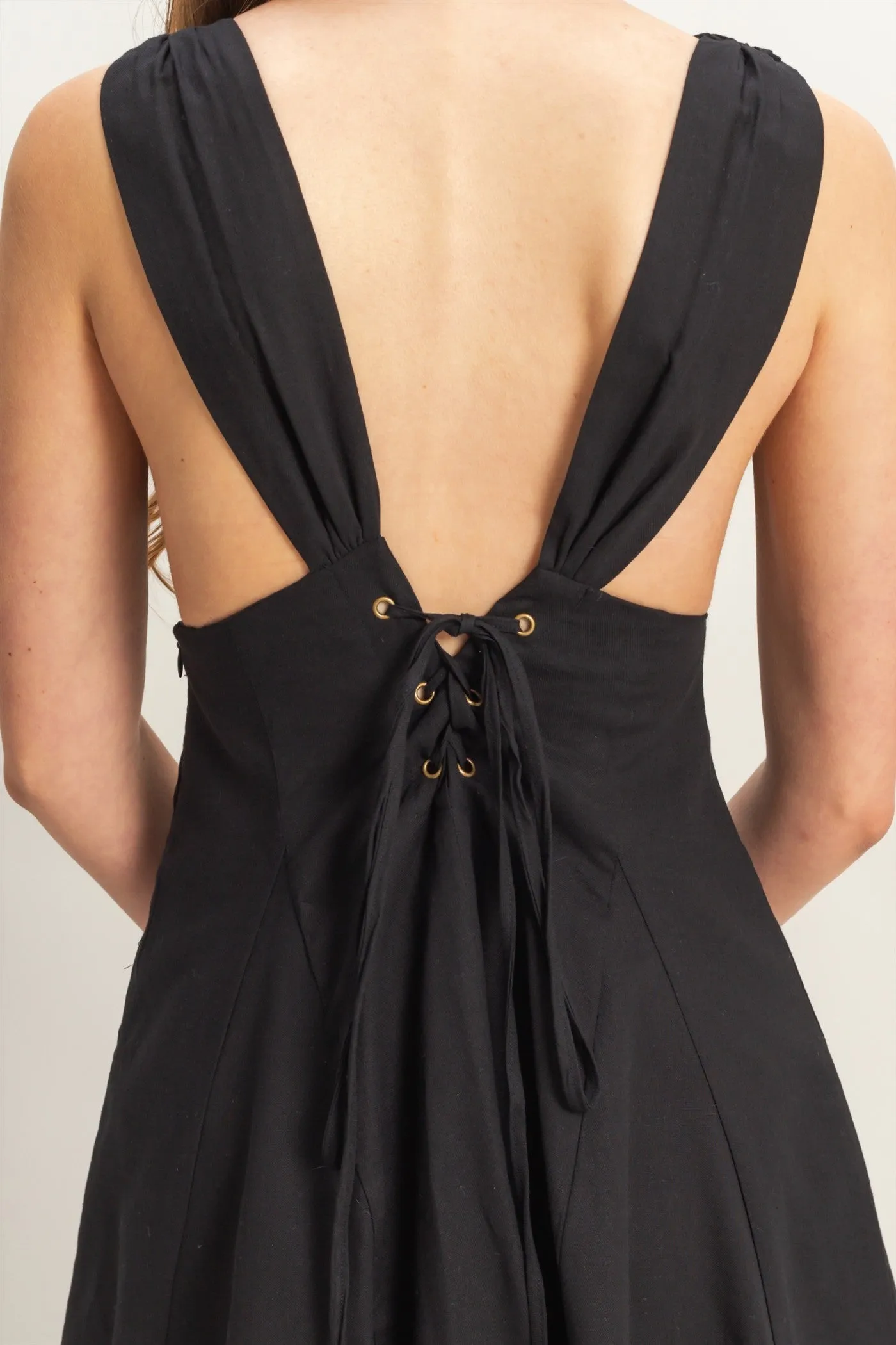 Plunging Neck Open Back Mini Dress