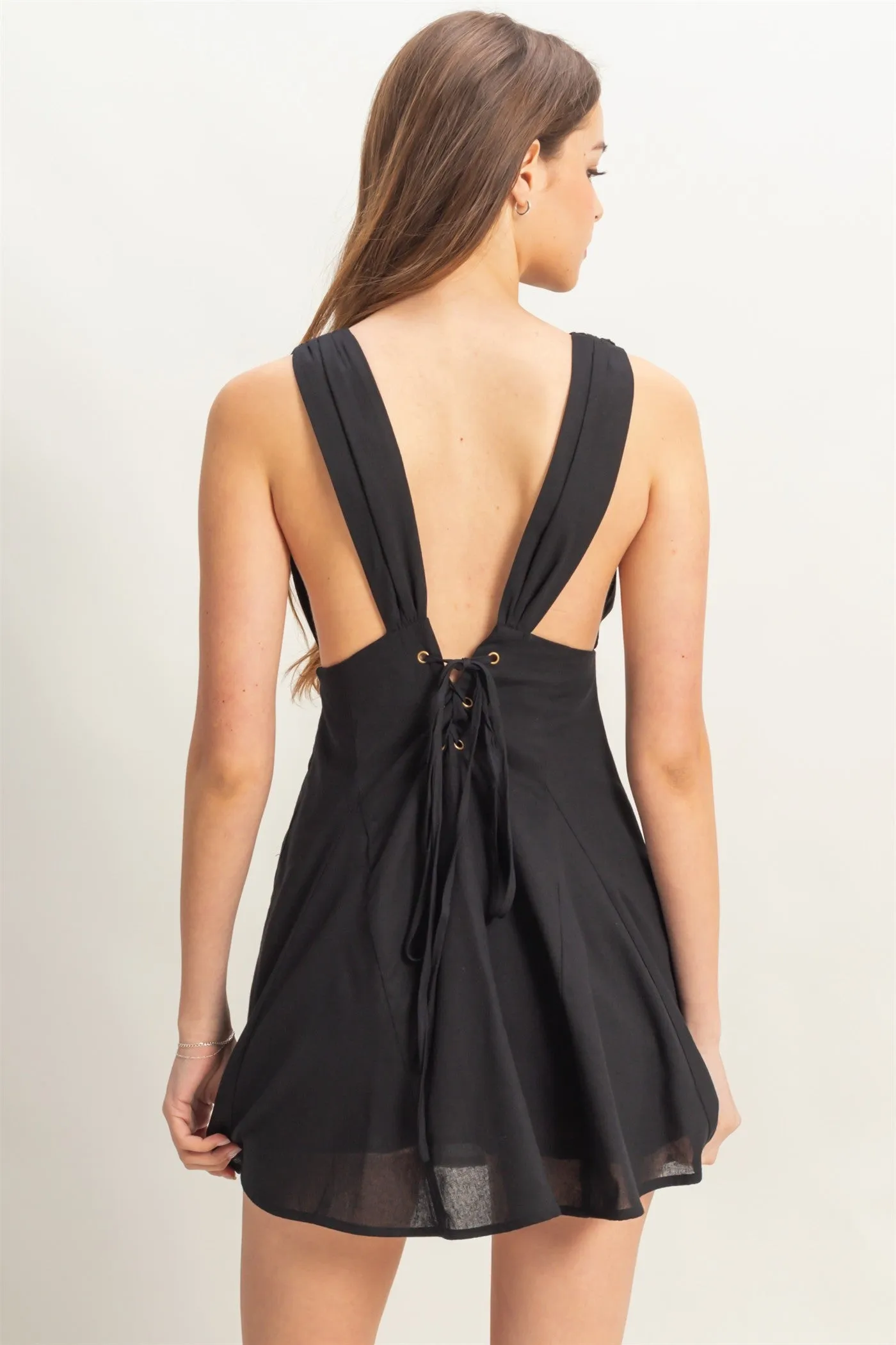 Plunging Neck Open Back Mini Dress