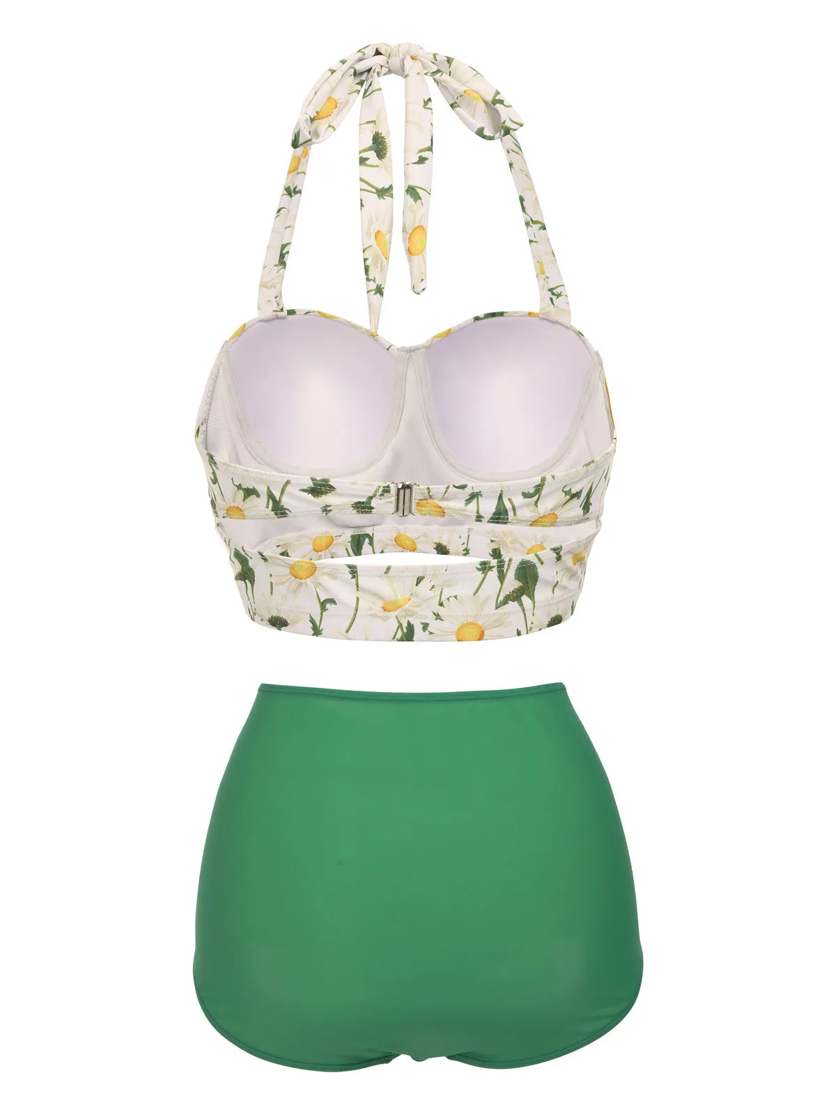 [Plus Size] 1950s Floral Halter Lace-up Bikini Set
