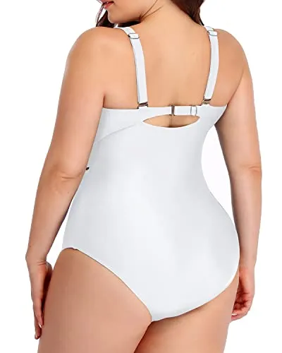 Plus Size High Neck Mesh One Piece Swimwear For Women-White