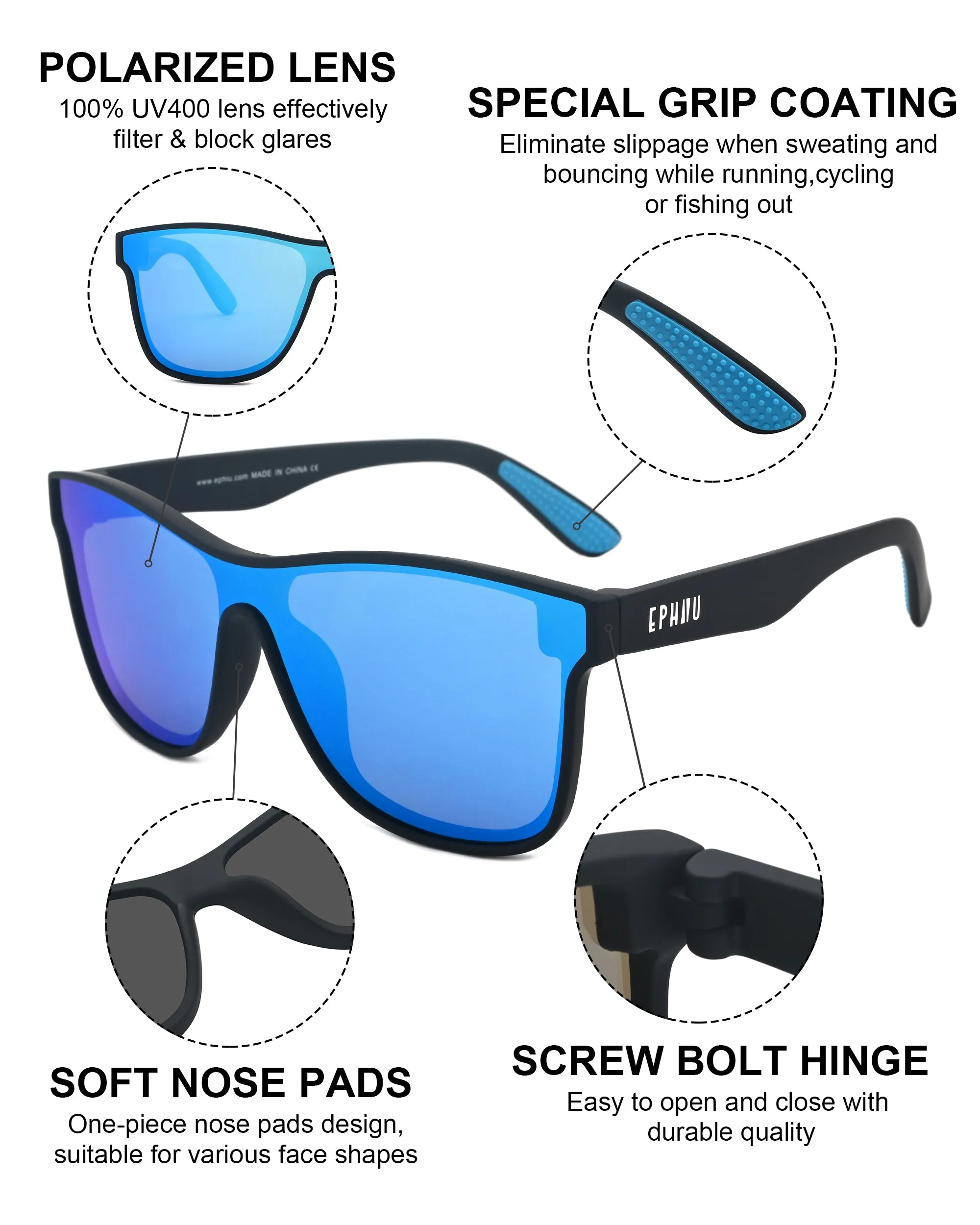 Polarized Sports Sunglasses with Full Mirror Lens YS009-C6