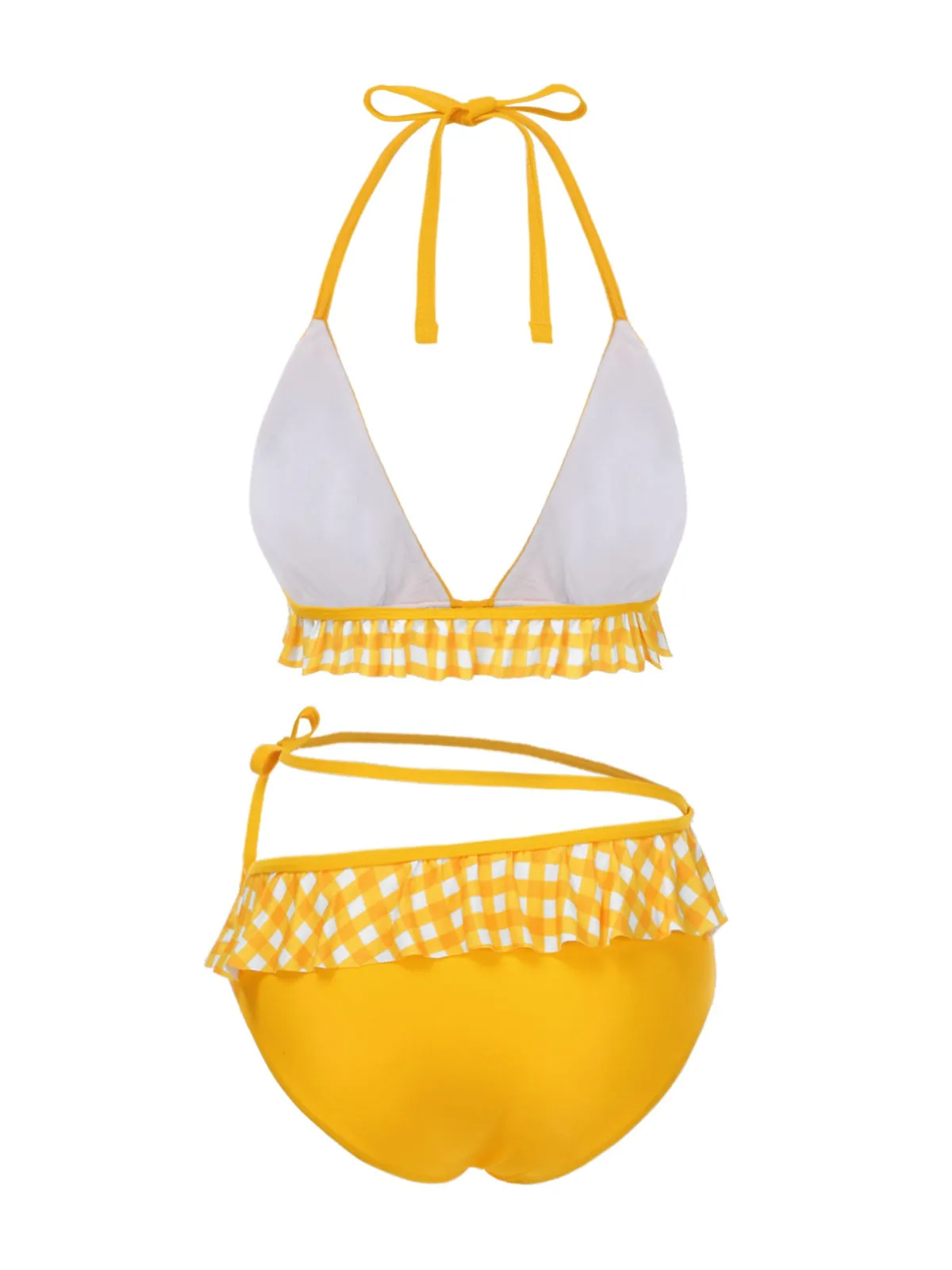 [Pre-Sale] Yellow 1950s Plaid Ruffle Halter Bikini Set