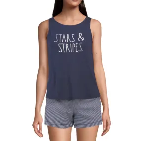 Rae Dunn Women's 2-Piece Ultra Soft Stars & Stripes Tee and Shorts Pajama Set