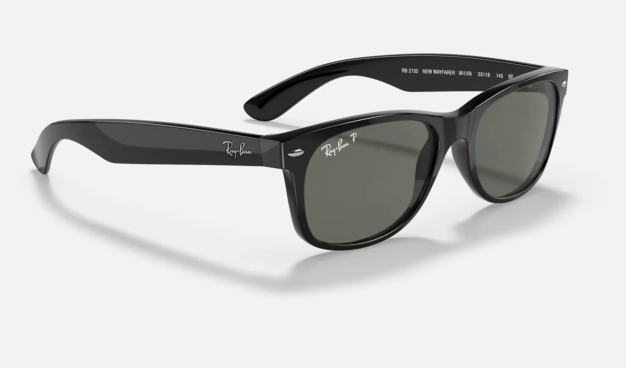 RAY-BAN New Wayfarer Classic 55 Black - Green Classic G-15 Polarized Sunglasses