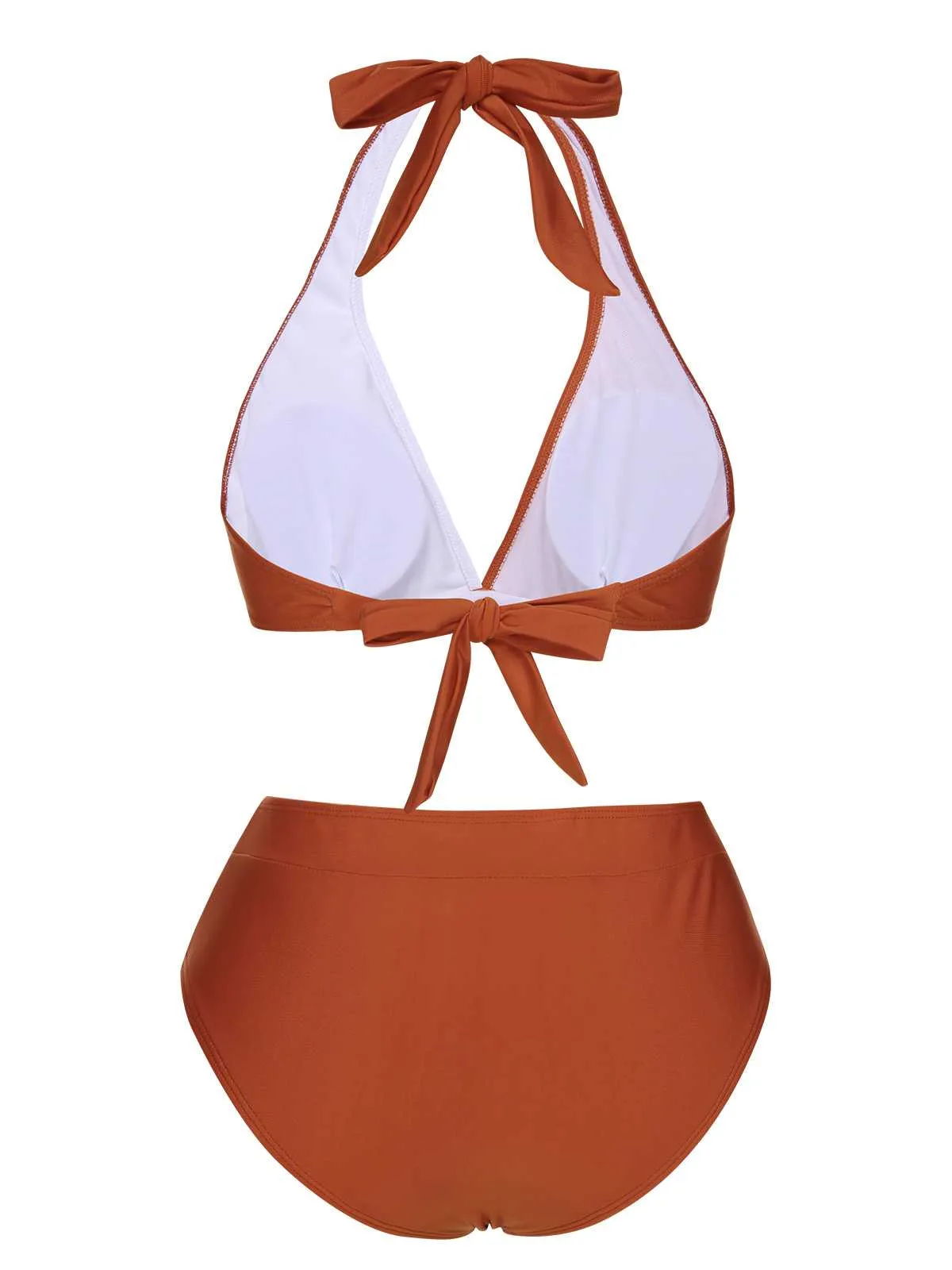 Red 1930s Halter Contrast Swimsuit