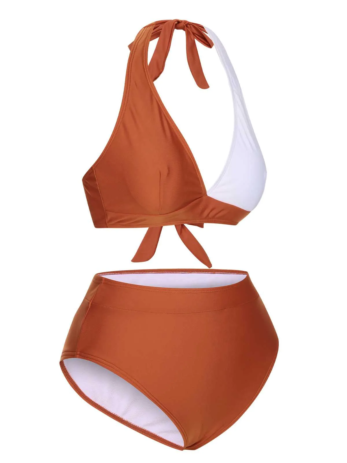 Red 1930s Halter Contrast Swimsuit