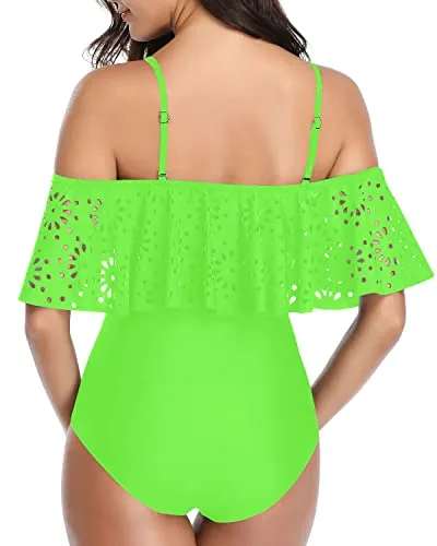 Retro One Piece Swimsuit Long Torso Elegant Curves Tummy Control Swimwear-Neon Green