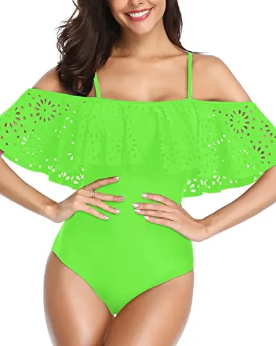 Retro One Piece Swimsuit Long Torso Elegant Curves Tummy Control Swimwear-Neon Green