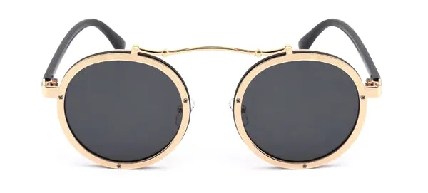 Retro Round Black  Gold Sunglasses for Men - Classy Vintage Style