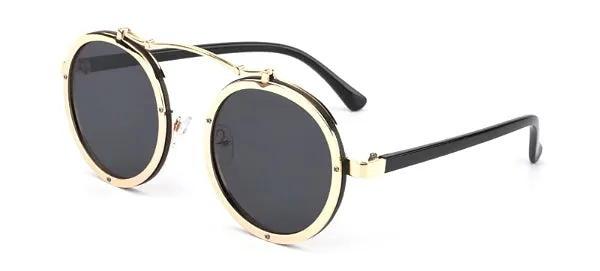 Retro Round Black  Gold Sunglasses for Men - Classy Vintage Style